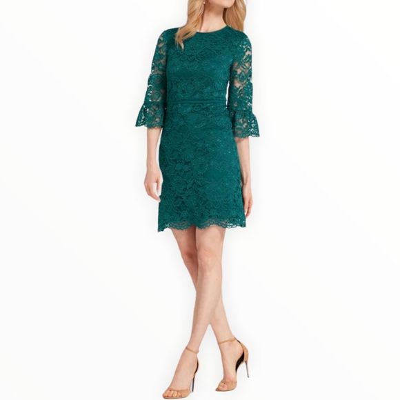 Draper James Lace Bell-Sleeve Cocktail Dress in Deep Teal Lace size 2 - Picture 1 of 13